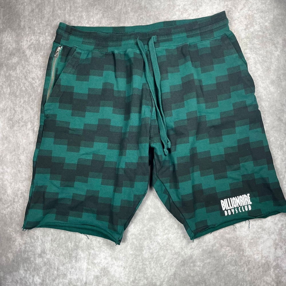 Billionaire Boys Club Mens XXL Green Black Pixel Checkered Sweat Shorts BBC